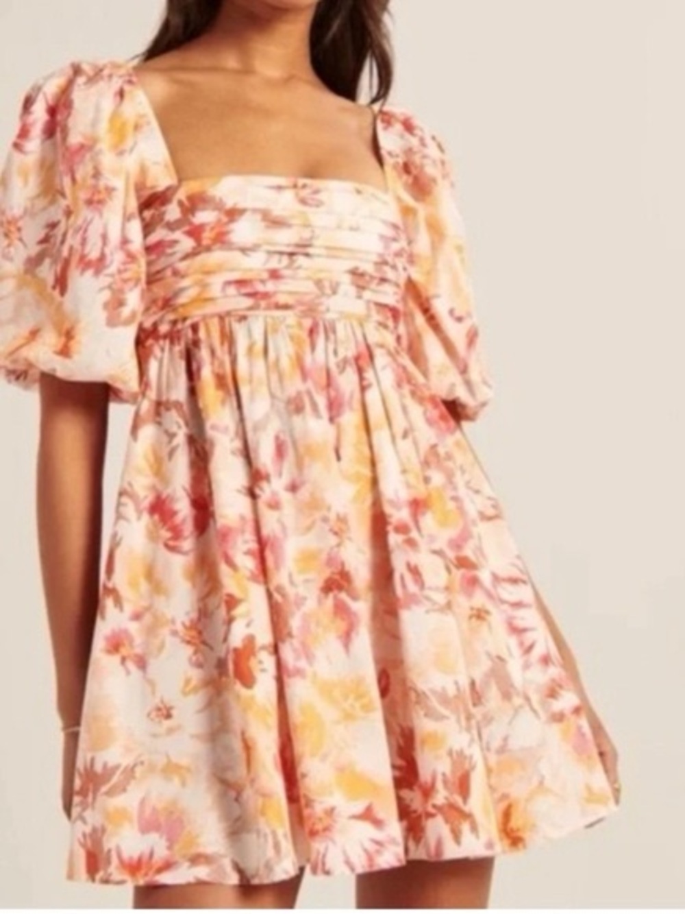 ABERCROMBIE + FITCH | puff sleeve mini babydoll dress | size xs